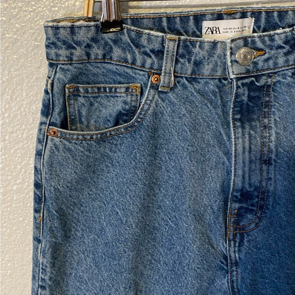Zara High Rise Straight Leg Regular Wash Zip Fly Women’s Denim Jeans Size 8 - Picture 5 of 9